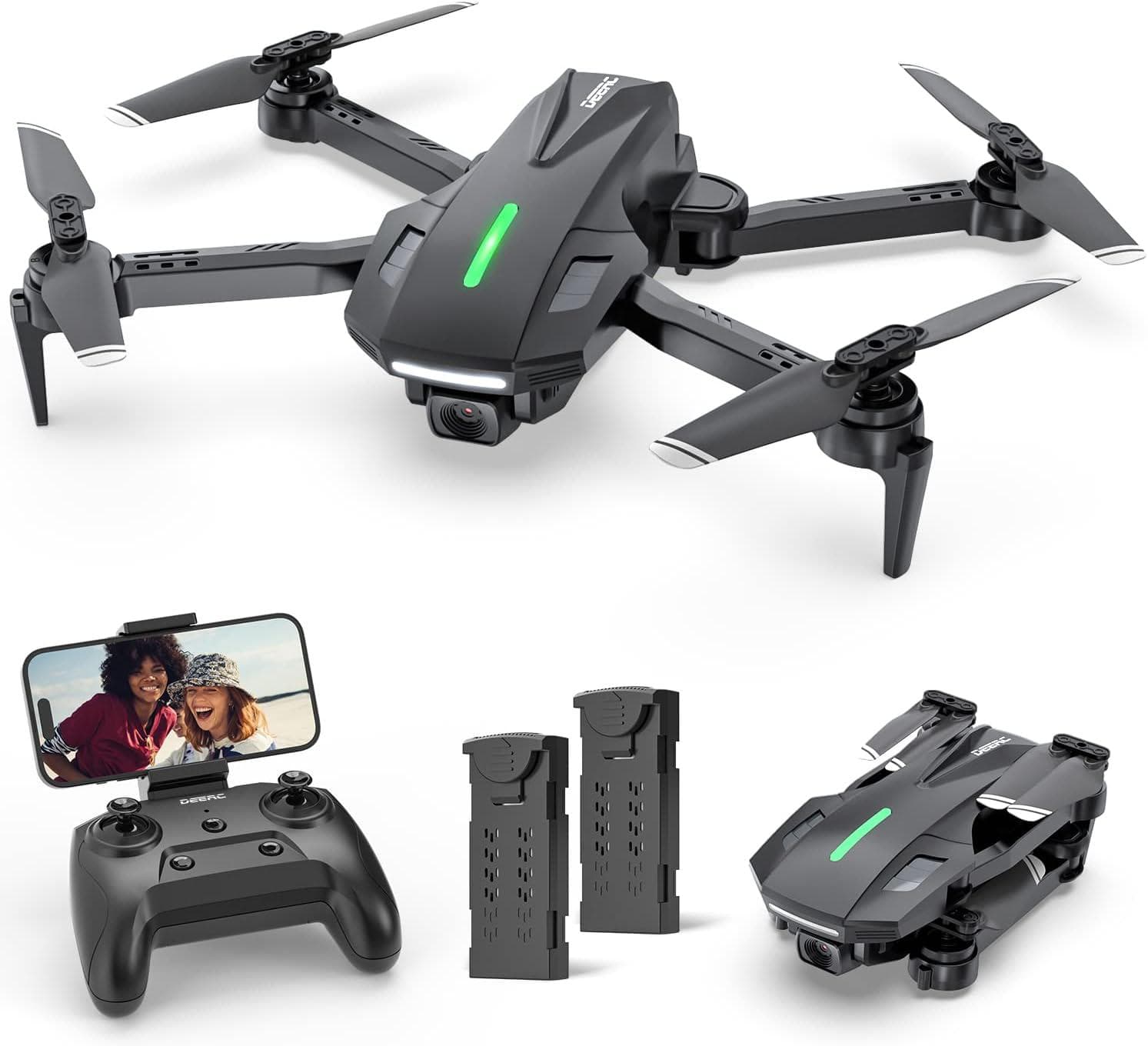 DEERC D70 Mini Drone: 720P HD FPV Camera, Foldable, 2 Batteries, One-Key Start, 360 Flip