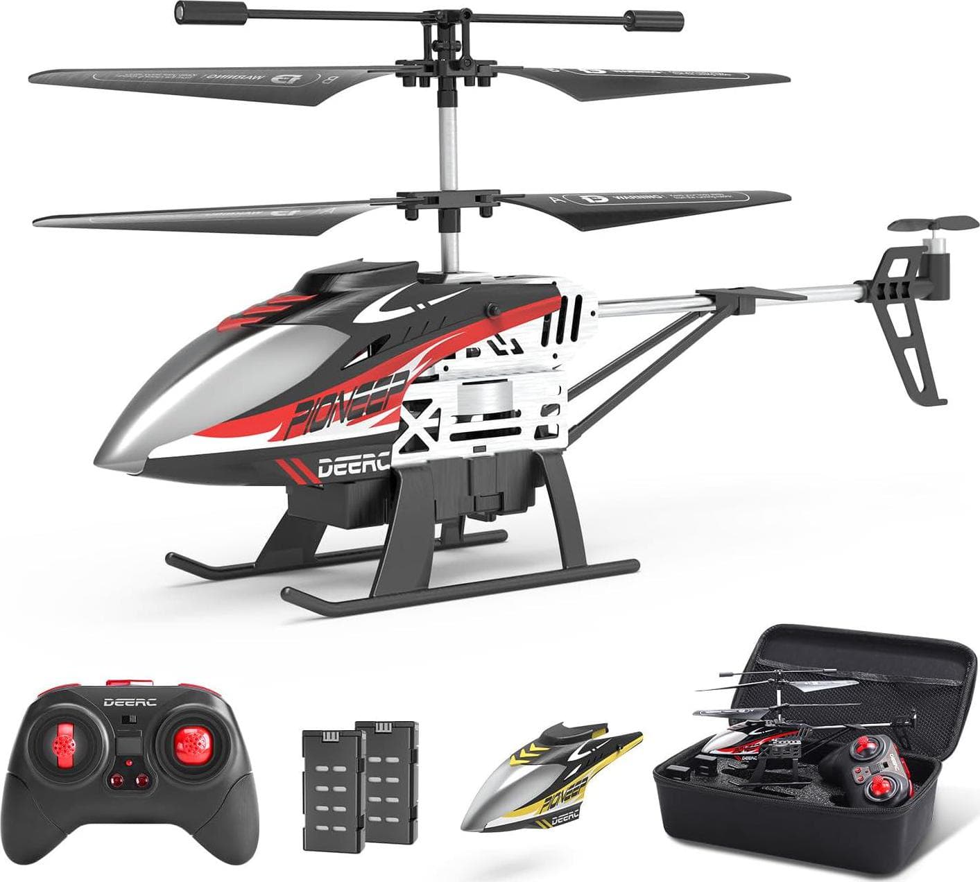 DEERC DE52 RC Helicopter: Altitude Hold, Storage Case, 2.4GHz, High/Low Speed, 2 Batteries for 24 Min Play