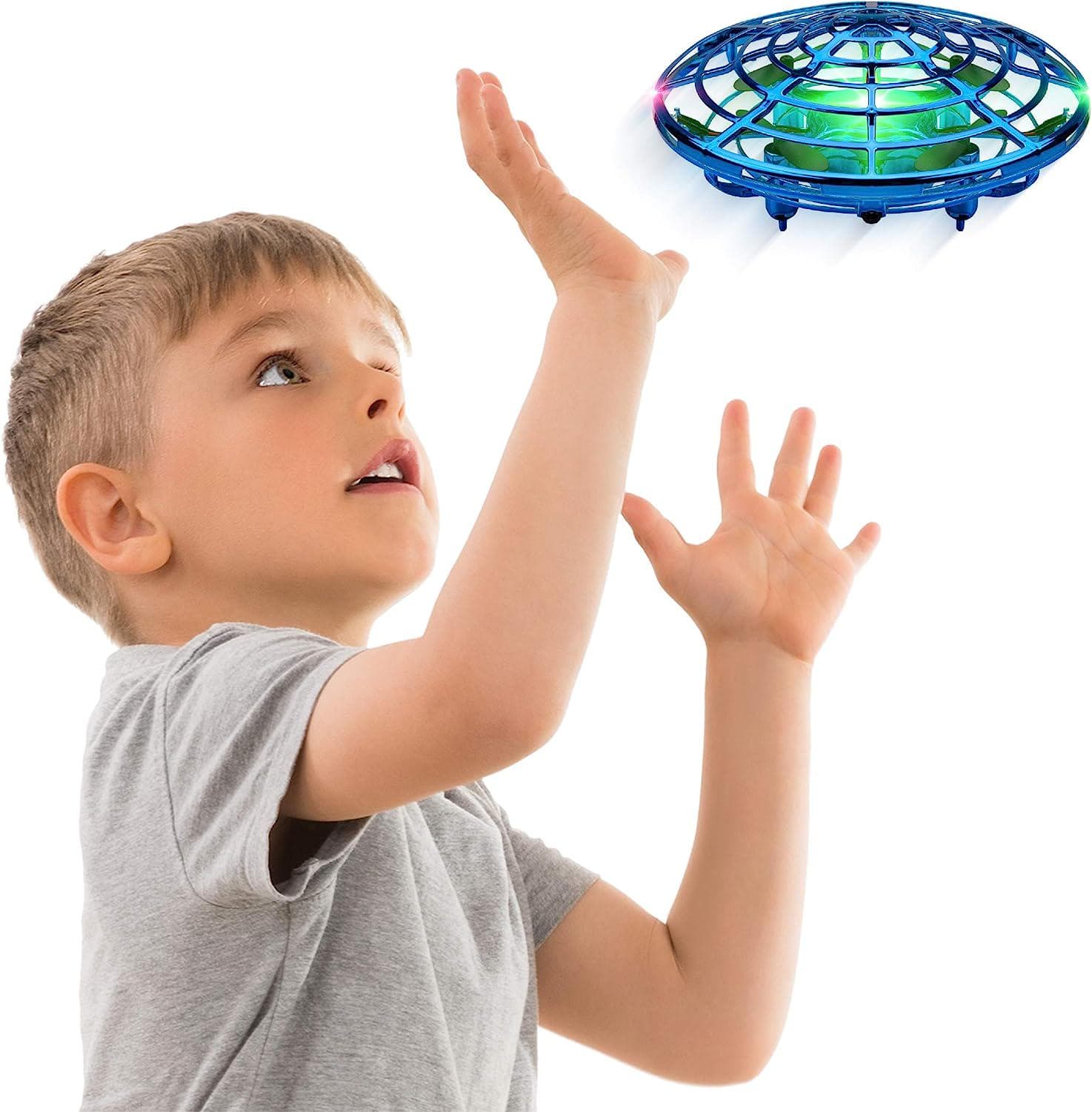 Force1 Scoot Hand Operated Drone for Kids Adults – Hands Free Motion Sensor Mini Indoor Small UFO Toy Flying Ball (Blue)