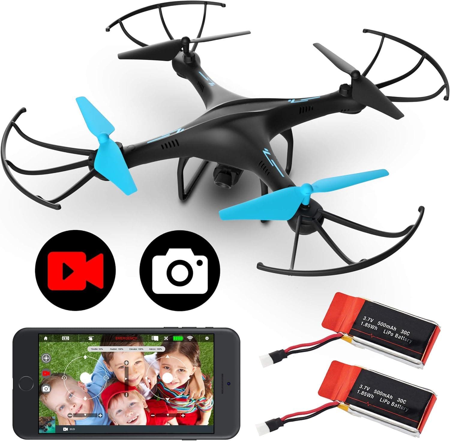 Force1 U45WF FPV RC Drone: VR Capable, WiFi, 720p HD Live Video – Includes 2 Batteries