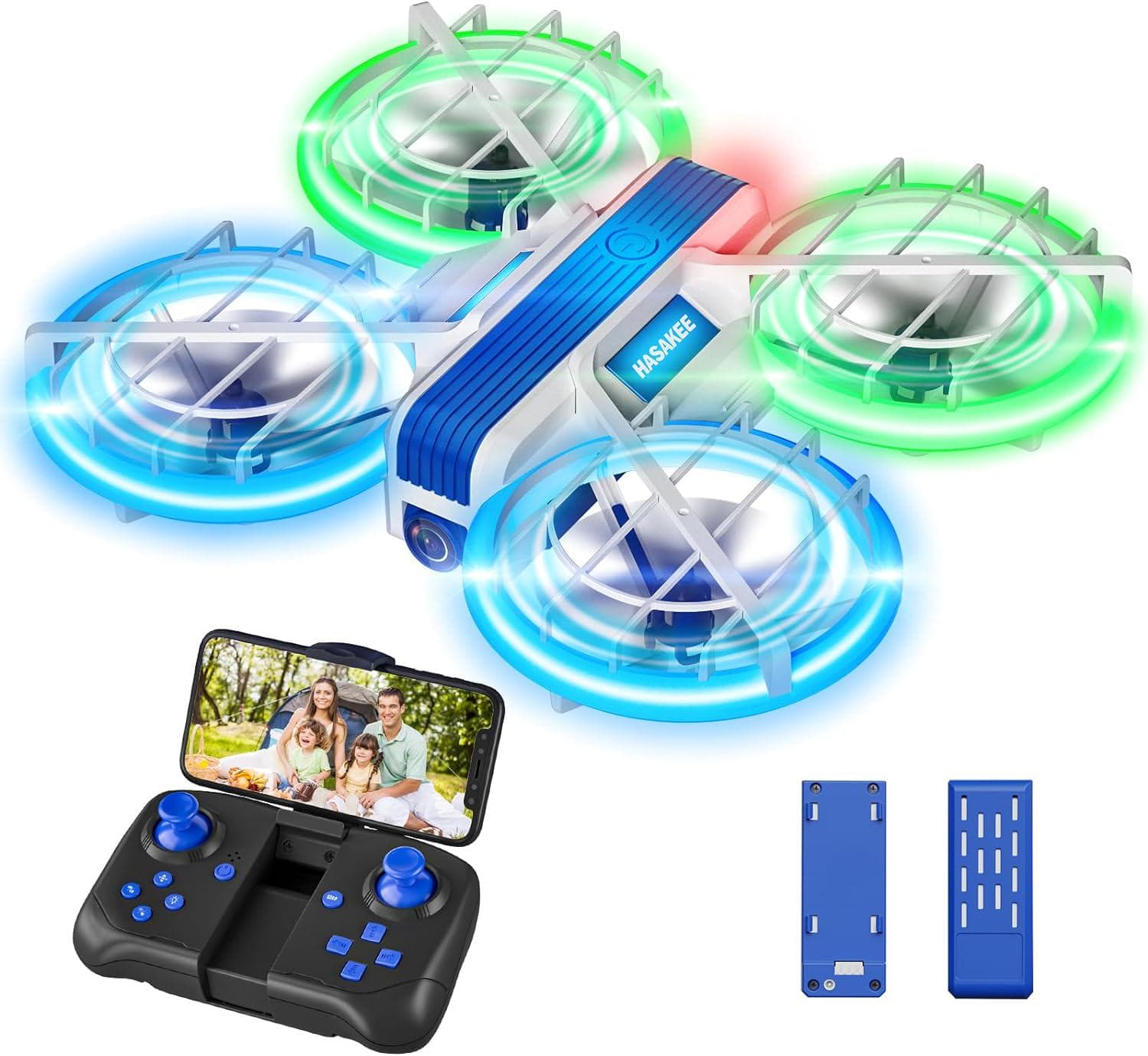 HASAKEE Drone with 1080P HD Camera: FPV, Bright LED, Full Protection, 2 Batteries, Easy Play