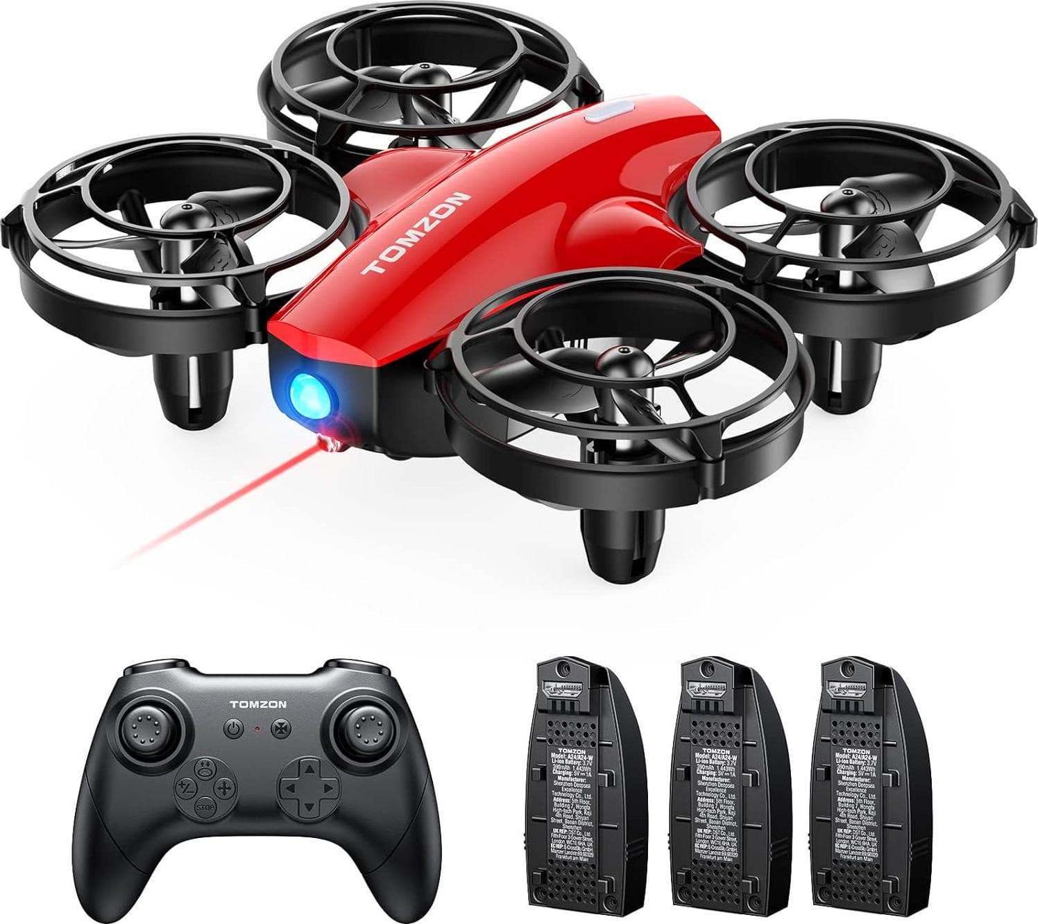 TOMZON A24 Mini Drone for Kids: Battle Mode, Throw to Go, High Speed Rotation – Red, Includes 3 Batteries