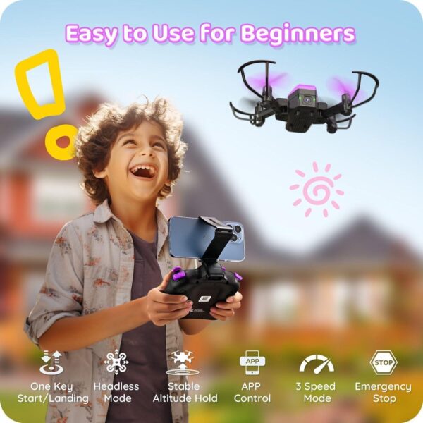 ATTOP Mini Drone for Kids: 1080P Camera, Foldable FPV, Voice Control - Perfect Gift for Beginners, Includes 2 Batteries - Image 4