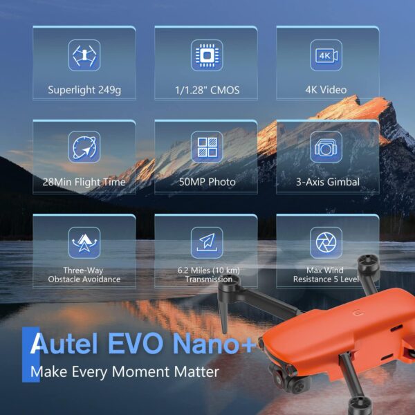 Autel Robotics EVO Nano+ Premium Bundle: 249g Mini Drone with 4K RYYB Camera, Obstacle Avoidance - Includes Fly More Combo, Orange - Image 2