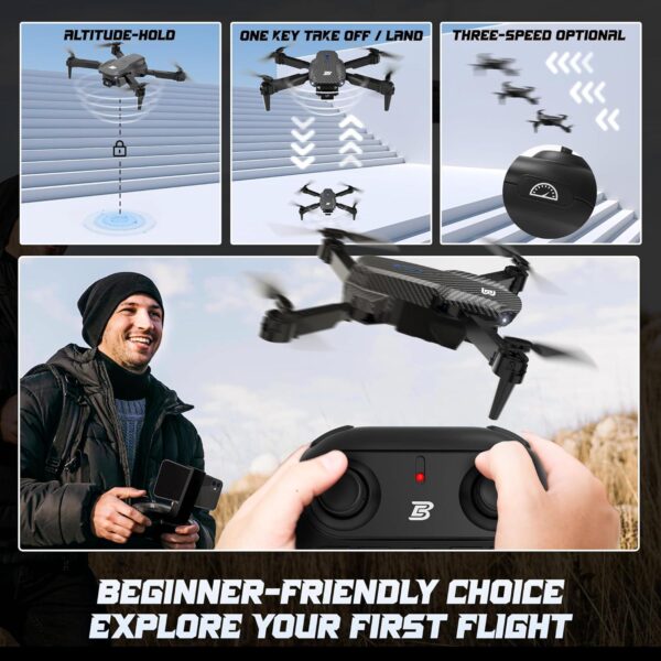 BEZGAR BD101 Drone: 1080P Camera, Foldable, FPV Remote Control - Perfect for Adults and Kids, Includes 2 Batteries - Image 3