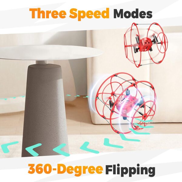 BEZGAR HQ053 Remote Control Drone: Spherical Rolling, 360 Degree Flip - Perfect Gift for Kids Ages 4-12, Red - Image 3