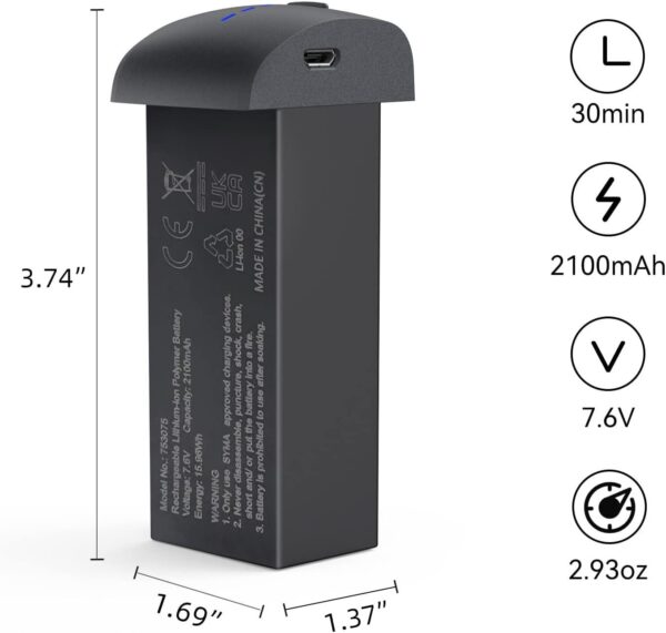 Bwine Original 7.6V 2100mAh Battery Drone Replacement F7MINI, High Premium Lithium Rechargeable with USB Charge Cable - Image 5