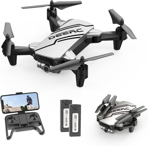 DEERC D20 Mini Drone: 720P HD FPV Camera, Altitude Hold, Headless Mode, One-Key Start, 3D Flips, 2 Batteries, Silver