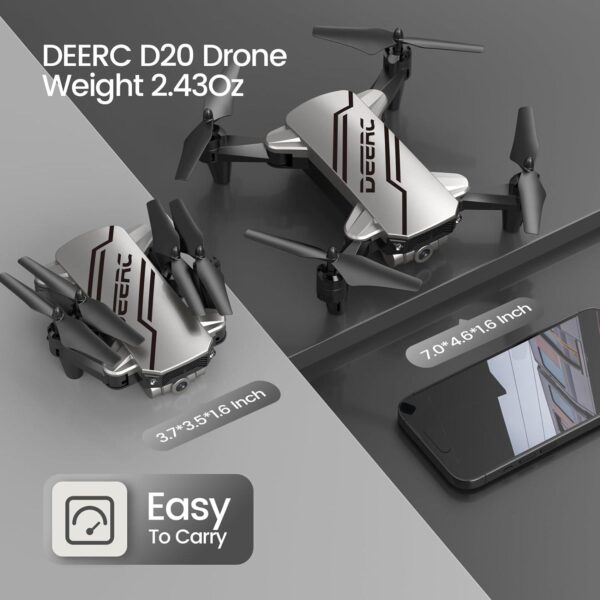 DEERC D20 Mini Drone: 720P HD FPV Camera, Altitude Hold, Headless Mode, One-Key Start, 3D Flips, 2 Batteries, Silver - Image 6