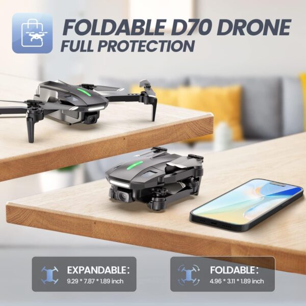 DEERC D70 Mini Drone: 720P HD FPV Camera, Foldable, 2 Batteries, One-Key Start, 360 Flip - Image 8