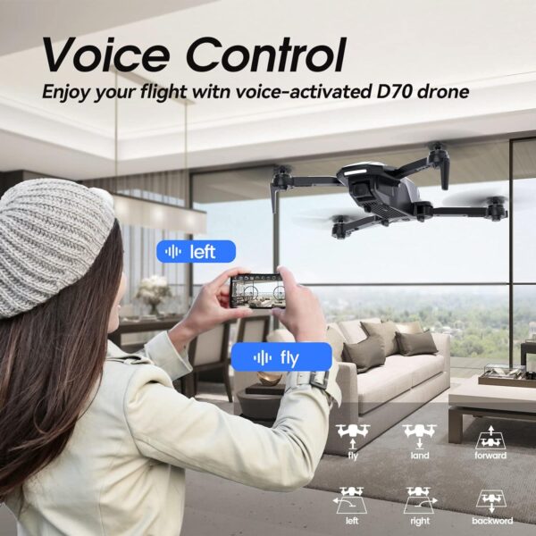 DEERC D70 Drone with 1080P HD Camera: Easy for Beginners, 2 Batteries, Auto Hover, Voice Control - Image 4