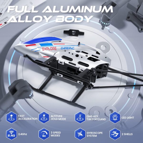 DEERC RC Helicopter: 3.5CH, Altitude Hold, Gyro, LED, One-Key Takeoff/Landing, Indoor Flying Toy - Image 2