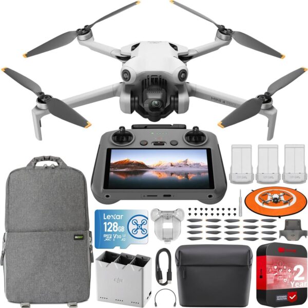 DJI Mini 4 Pro Folding Drone with RC 2 (With Screen) Fly More Combo: 4K HDR Video, Under 249g