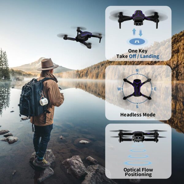 Drone with Camera 720P for adults, FPV WiFi Live Video RC Quadcopter, Foldable Mini Optical Flow Positioning Helicopter Beginners, Gestures Selfie, 3D Flips, 2 Batteries - Image 5
