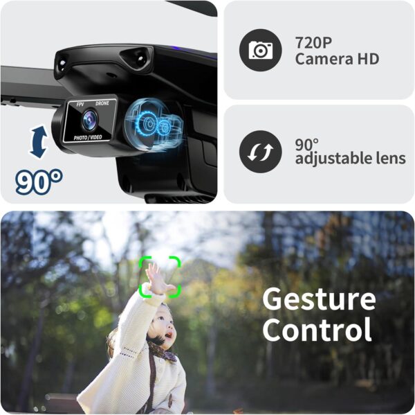 Drone with Camera 720P for adults, FPV WiFi Live Video RC Quadcopter, Foldable Mini Optical Flow Positioning Helicopter Beginners, Gestures Selfie, 3D Flips, 2 Batteries - Image 2