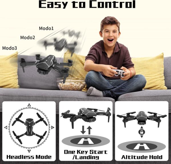 Drone with Dual Camera 1080P 90° Adjust Lens,RC Aircraft Quadcopter for Kids, Altitude Hold AIdrone Optical Flow Positioning,Foldable Mini Toys Adults,Beginners Mode,2 Batteries,Black - Image 8