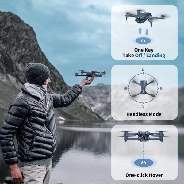 Drones with 2 Camera HD1080P for adults,Foldable drone 720p Wifi FPV RC Quadcopter Beginners,Aircraft 135° Electrically Adjustable Camera,Optical Flow Positioning,3D Flip,One Key Start,2 Batteries - Image 6