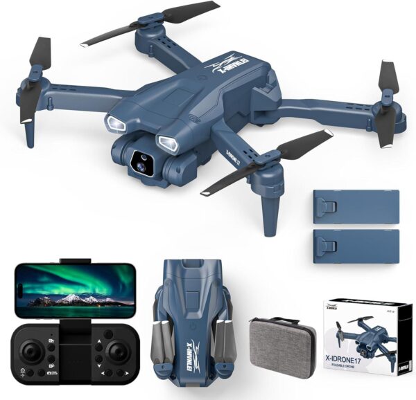 Drones with 2 Camera HD1080P for adults,Foldable drone 720p Wifi FPV RC Quadcopter Beginners,Aircraft 135° Electrically Adjustable Camera,Optical Flow Positioning,3D Flip,One Key Start,2 Batteries