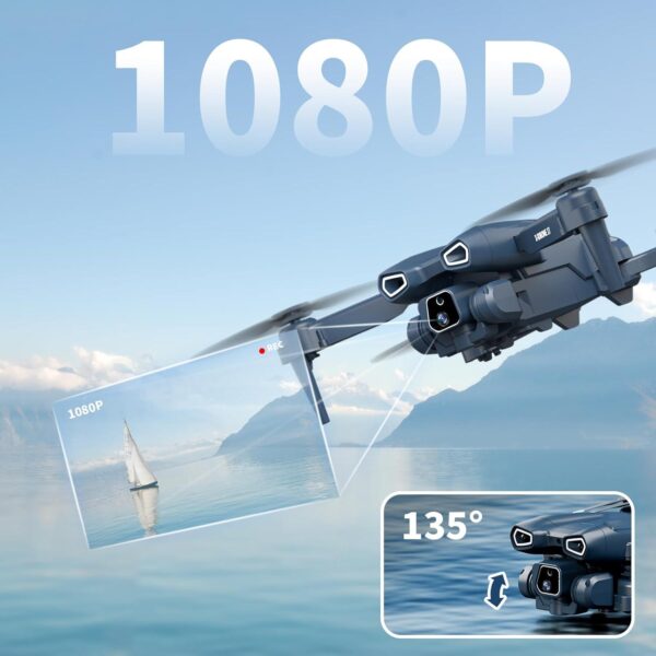 Drones with 2 Camera HD1080P for adults,Foldable drone 720p Wifi FPV RC Quadcopter Beginners,Aircraft 135° Electrically Adjustable Camera,Optical Flow Positioning,3D Flip,One Key Start,2 Batteries - Image 2