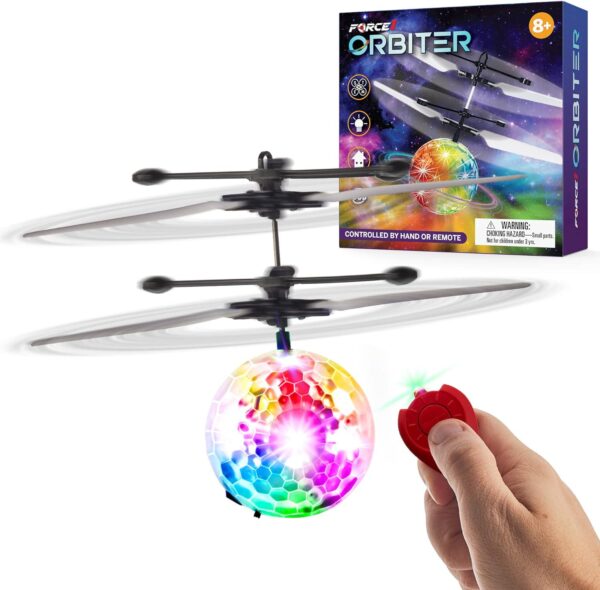 Force1 1 Pack Orbiter Flying Ball Hand Operated Spinner Drones for Kids- Mini Toy with Remote, LED Controlled Hover Indoor Fidget Floating UFO