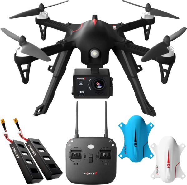 Force1 F100GP Drone: GoPro Compatible, 1080p HD Video, Long Range - Includes 2 Batteries