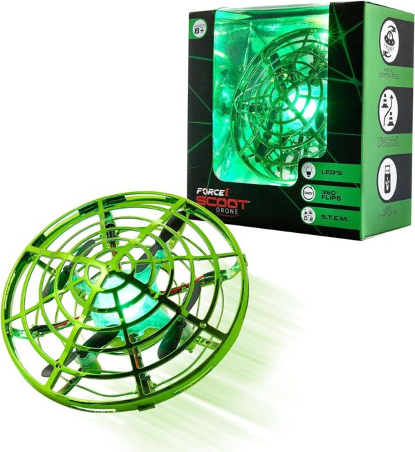 Force1 Scoot Skeet Drone Electronic Shooting Game for Kids (Drone Only)- Hand Compatible with LED Blaster Gun, Ultimate Target Indoor Flying Toy (Green)