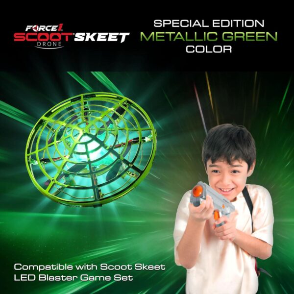 Force1 Scoot Skeet Drone Electronic Shooting Game for Kids (Drone Only)- Hand Compatible with LED Blaster Gun, Ultimate Target Indoor Flying Toy (Green) - Image 2