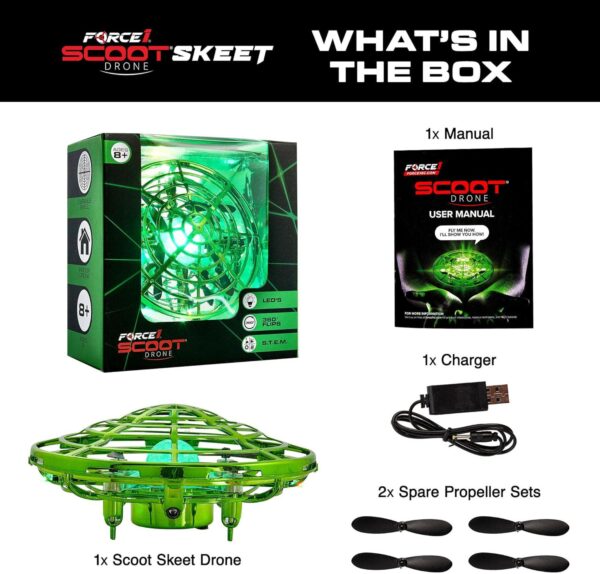 Force1 Scoot Skeet Drone Electronic Shooting Game for Kids (Drone Only)- Hand Compatible with LED Blaster Gun, Ultimate Target Indoor Flying Toy (Green) - Image 5