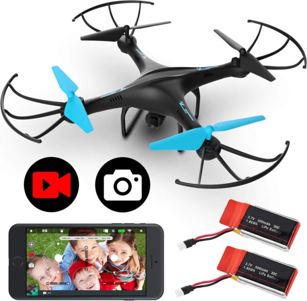 Force1 U45WF FPV RC Drone: VR Capable, WiFi, 720p HD Live Video - Includes 2 Batteries