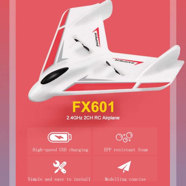GoolRC FX601 Airplane, 2.4Ghz 2 Channel Remote Control Plane with 3 Batteries, Easy to Fly Aircraft for Beginners Kids and Adults - Image 3