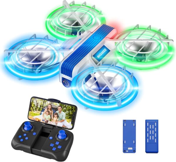 HASAKEE Drone with 1080P HD Camera: FPV, Bright LED, Full Protection, 2 Batteries, Easy Play
