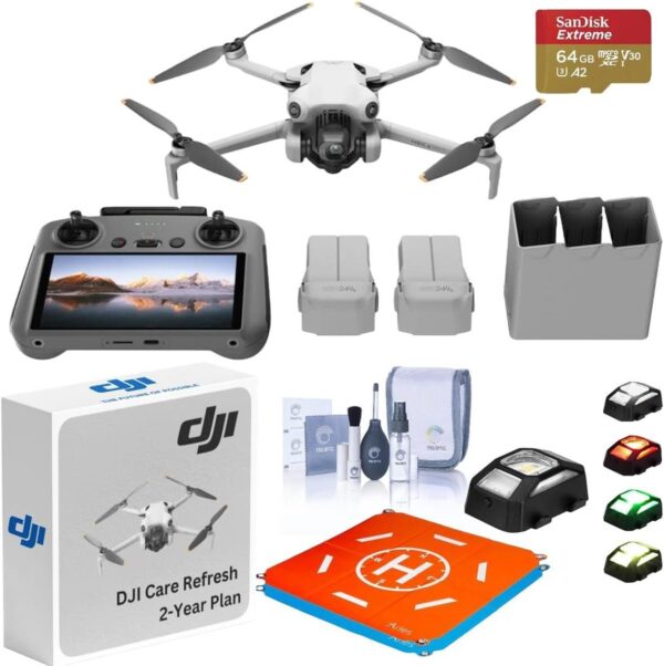 DJI Mini 4 Pro Drone Fly More Combo: Bundle with 4 Care Refresh 2-Year Plans, 20 Landing Pad Strobe Lights