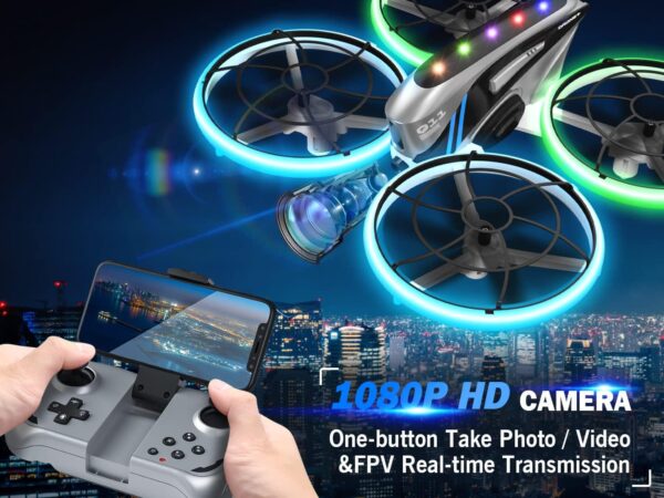 RC Drone with HD FPV Camera: Cool Toy for Kids/Adults, LED Lights, Full Protection, Long Flight - Image 2