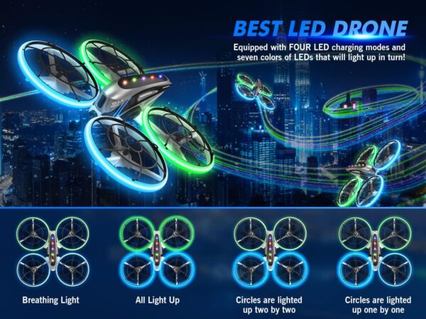 RC Drone with HD FPV Camera: Cool Toy for Kids/Adults, LED Lights, Full Protection, Long Flight - Image 4