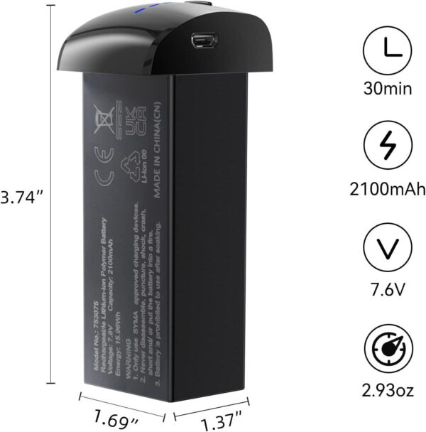 Ruko F11MINI Replacement Intelligent Flight Battery- 7.6V 2100mAh Lithium Ion with Charging Cable - Image 2