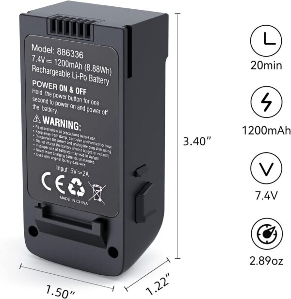 Ruko U11/U11S Drone Intelligent Flight Battery Replacement: 7.4V 1200mAh/8.88Wh Li-po - Image 2