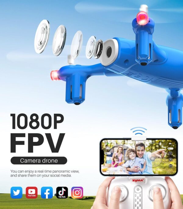 SYMA X400 Mini Drone: 1080P FPV Camera, Remote Control, Altitude Hold, Gravity Start, 3D Flips, Blue - Image 2