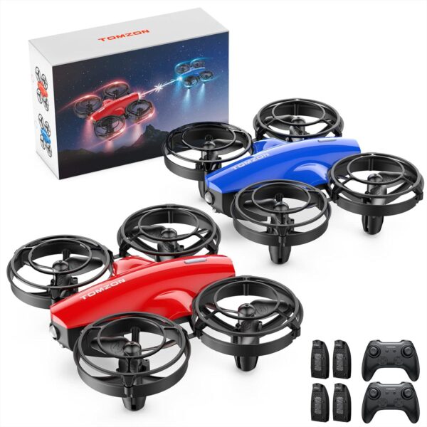 TOMZON A24 Mini Drone for Kids: Battle Mode, Throw to Go, High Speed Rotation - Red & Blue 2 Pack, Includes 4 Batteries