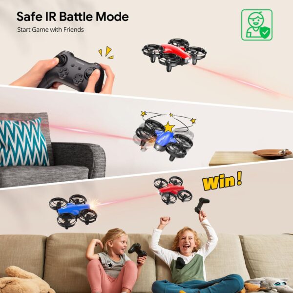 TOMZON A24 Mini Drone for Kids: Battle Mode, Throw to Go, High Speed Rotation - Red & Blue 2 Pack, Includes 4 Batteries - Image 4