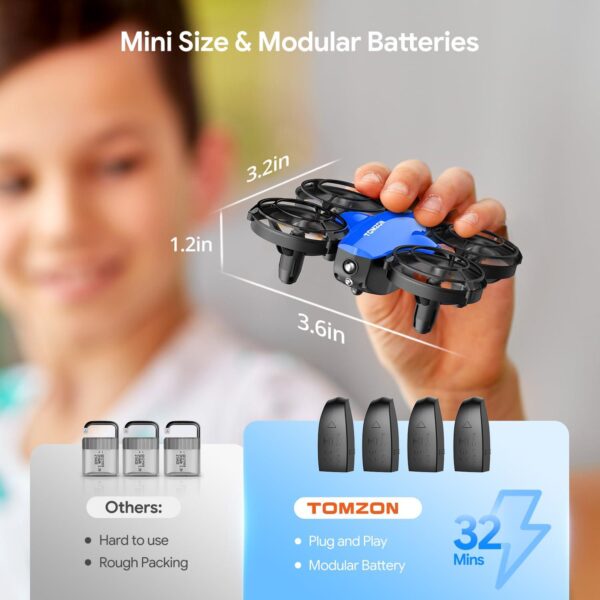TOMZON A24 Mini Drone for Kids: Battle Mode, Throw to Go, High Speed Rotation - Red & Blue 2 Pack, Includes 4 Batteries - Image 6