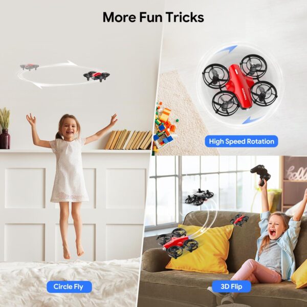 TOMZON A24 Mini Drone for Kids: Battle Mode, Throw to Go, High Speed Rotation - Red, Includes 3 Batteries - Image 4