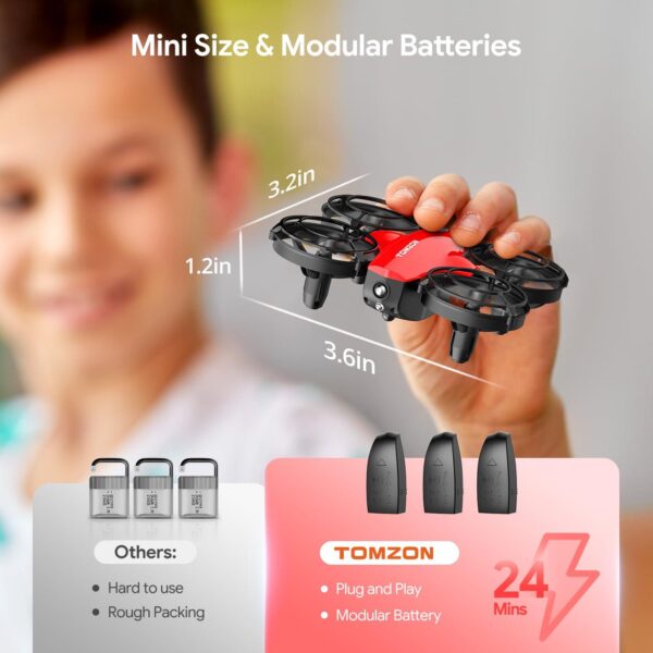 TOMZON A24 Mini Drone for Kids: Battle Mode, Throw to Go, High Speed Rotation - Red, Includes 3 Batteries - Image 5
