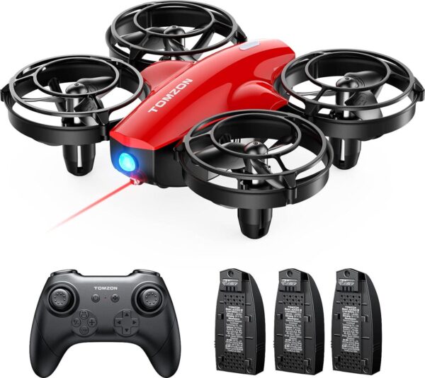 TOMZON A24 Mini Drone for Kids: Battle Mode, Throw to Go, High Speed Rotation - Red, Includes 3 Batteries